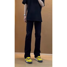 黑色弯刀裤弹力微喇牛仔裤男夏季修身显瘦直筒裤美式高街vibe