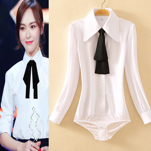 法式衬衫女2025年白色洋气明星款时尚长袖通勤演出雪纺连体职业装