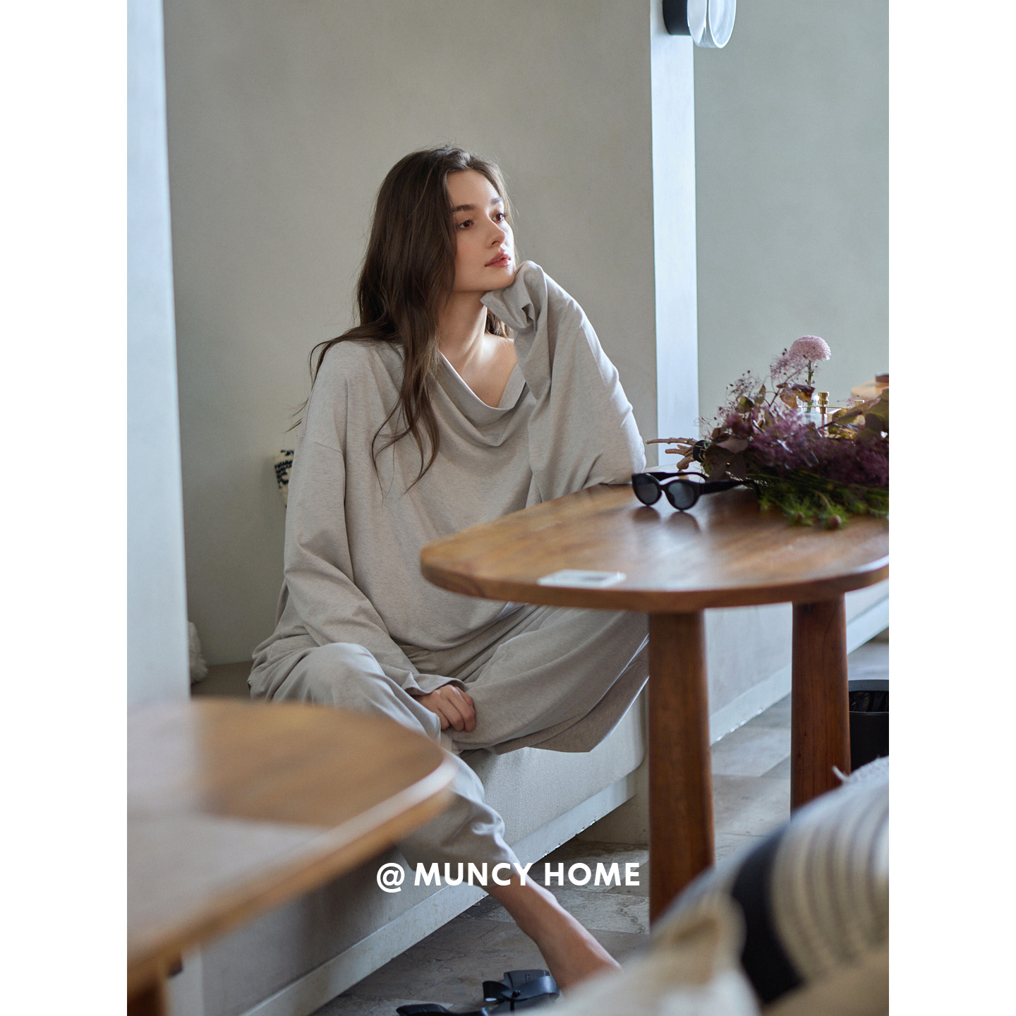 睡衣女春秋季可外穿简约宽松