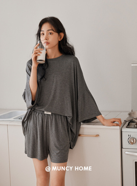曼系【天然氧吧】睡衣女夏季薄款慵懒家居服高级感灰色莫代尔套装