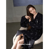 玫瑰花裙 柔软棉睡裙女春秋季 时尚 曼系 可外穿黑色中裙长袖 睡衣