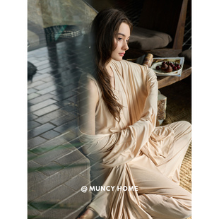 睡衣女简约高级中长款 莱赛尔薄款 柔软春秋三件套 姐感温柔 曼系