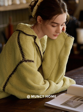 曼系“美感出圈”珊瑚绒高级睡衣女秋冬毛茸茸保暖简约外穿家居服