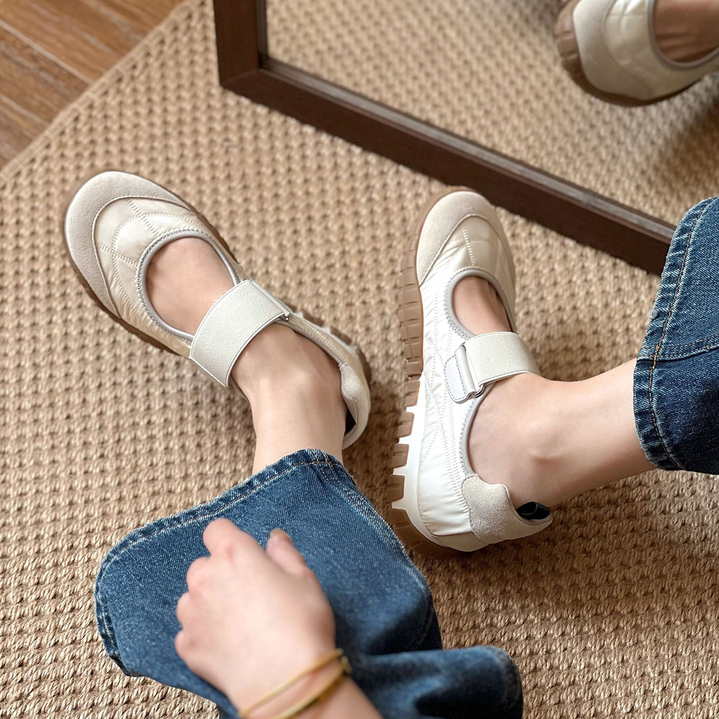 割草机老k 魔术贴户外芭蕾运动鞋女透气舒适休闲鞋tyre 饼干鞋ins