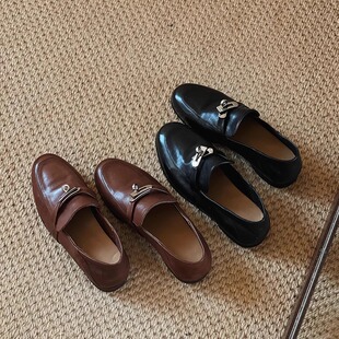 割草机老k 水洗做旧擦色老钱风乐福鞋 复古小皮鞋女低跟2025新款