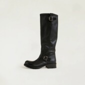 割草机老k 水染牛皮 双排扣中跟厚底英伦风不过膝靴长靴骑士靴女