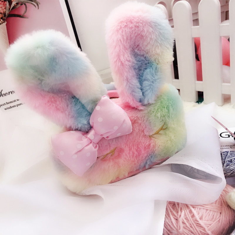 可爱卡通少女心彩色兔子毛绒布艺家居车用客厅卷纸纸巾套抽纸盒