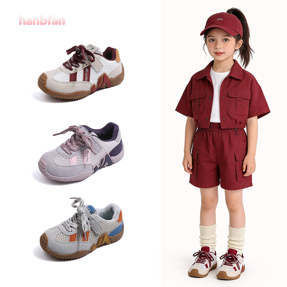 儿童多巴胺撞色透气软底运动鞋2026春季新款防滑男女童跑步休闲鞋