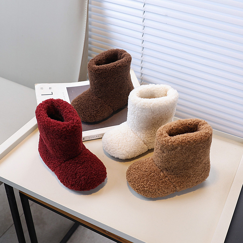 毛毛靴子加绒保暖公主洋气时尚百搭短靴一脚蹬棉靴冬季男女童舒服