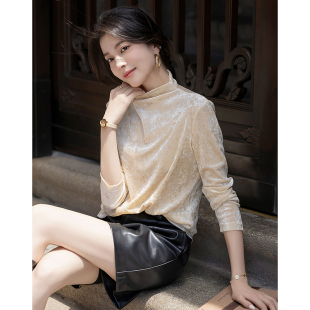 显瘦长袖 德玛纳轻奢风半高领T恤女25秋季 打底衫 新款 上衣 气质修身