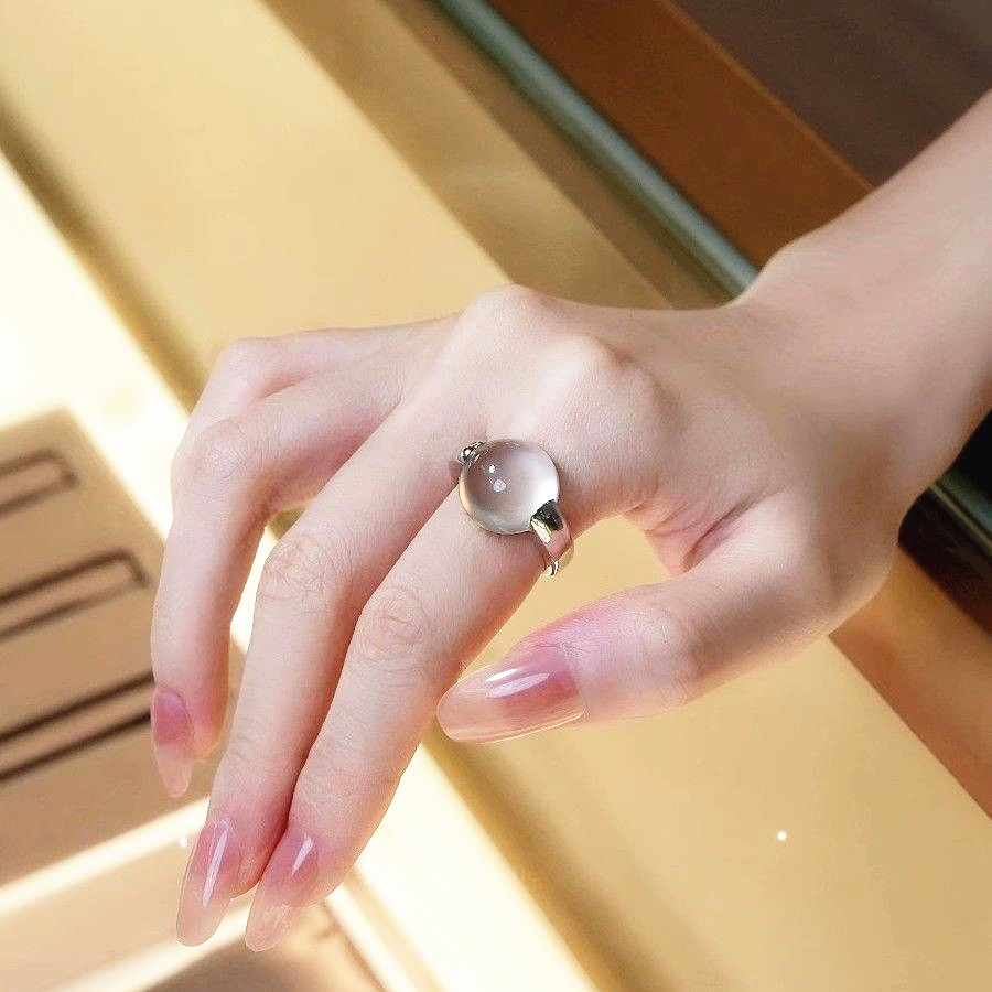 水沫子玉石白水晶戒指