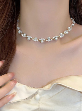 超仙短款不规则满天星珍珠项链女