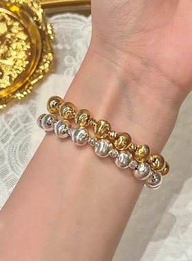 猫眼拉丝银珠串珠手链女