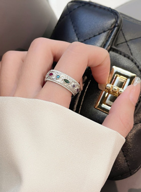 复古彩色宝石戒指女ins潮