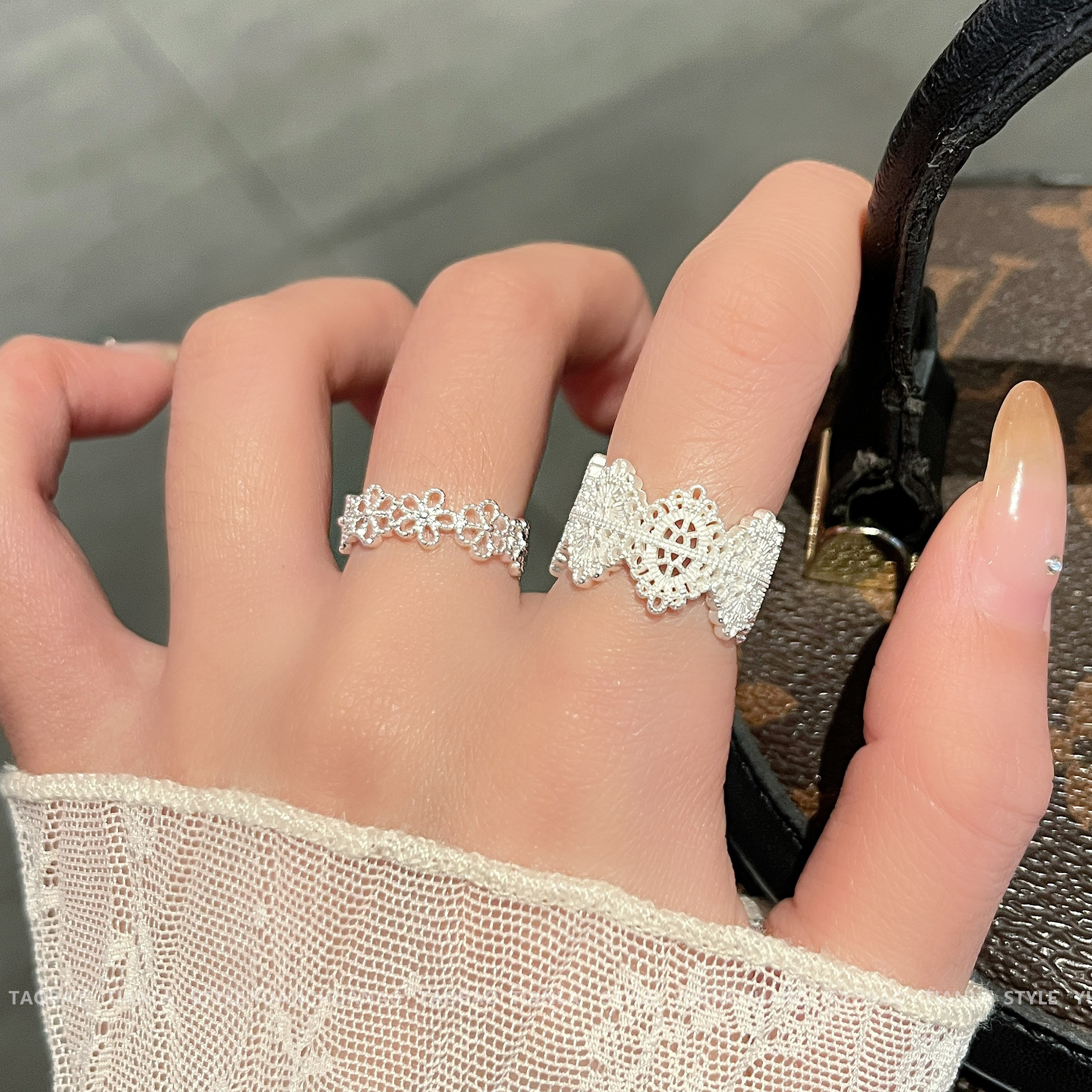 法式甜美风纯银蕾丝花边戒指女简约开口可调节小众素圈戒子食指环,饰品/流行首饰/时尚饰品新,戒指/指环,淘宝优惠券,粉丝福利购,淘宝优惠卷