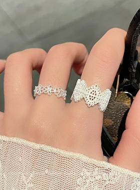 甜美风纯银蕾丝花边戒指女