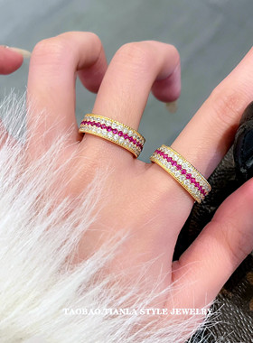 超闪巨奢蔷薇红刚玉排钻戒指