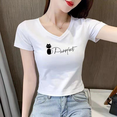 韩式纯欲正肩短款t恤女装