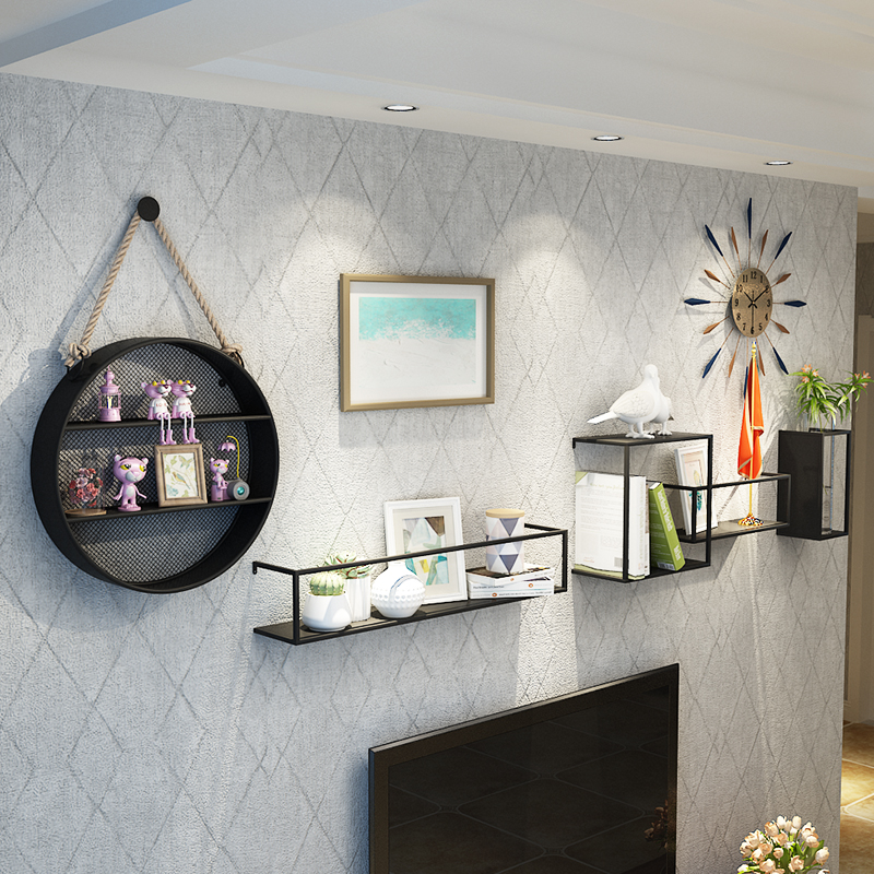 墙上置物架免打孔铁艺壁挂北欧简约现代客厅沙发电视背景墙面装饰