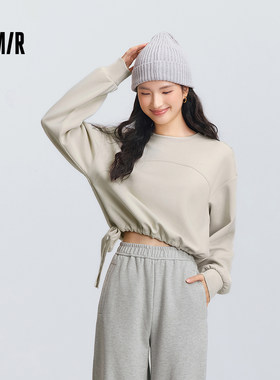 森马圆领字母宽松抽绳短款卫衣女