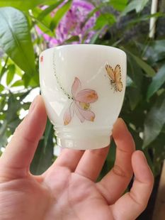德化白瓷素烧猪油白手绘单杯品茗杯大号陶瓷主人杯手工功夫茶杯