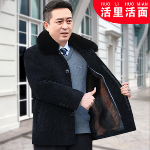 中老年棉衣男加绒加厚爸爸毛呢外套中长款 棉袄 老年人爷爷秋冬装