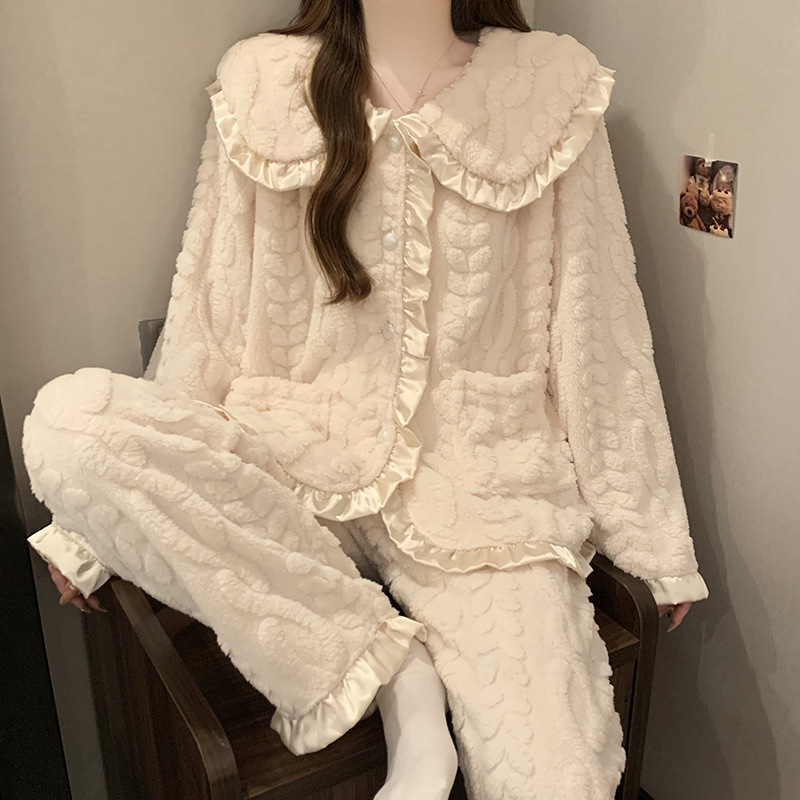珊瑚绒睡衣女款冬季加厚加绒法兰绒简约风高级感两件套冬天家居服