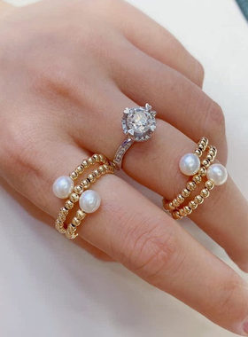 开口指环交叉淡水珍珠戒指