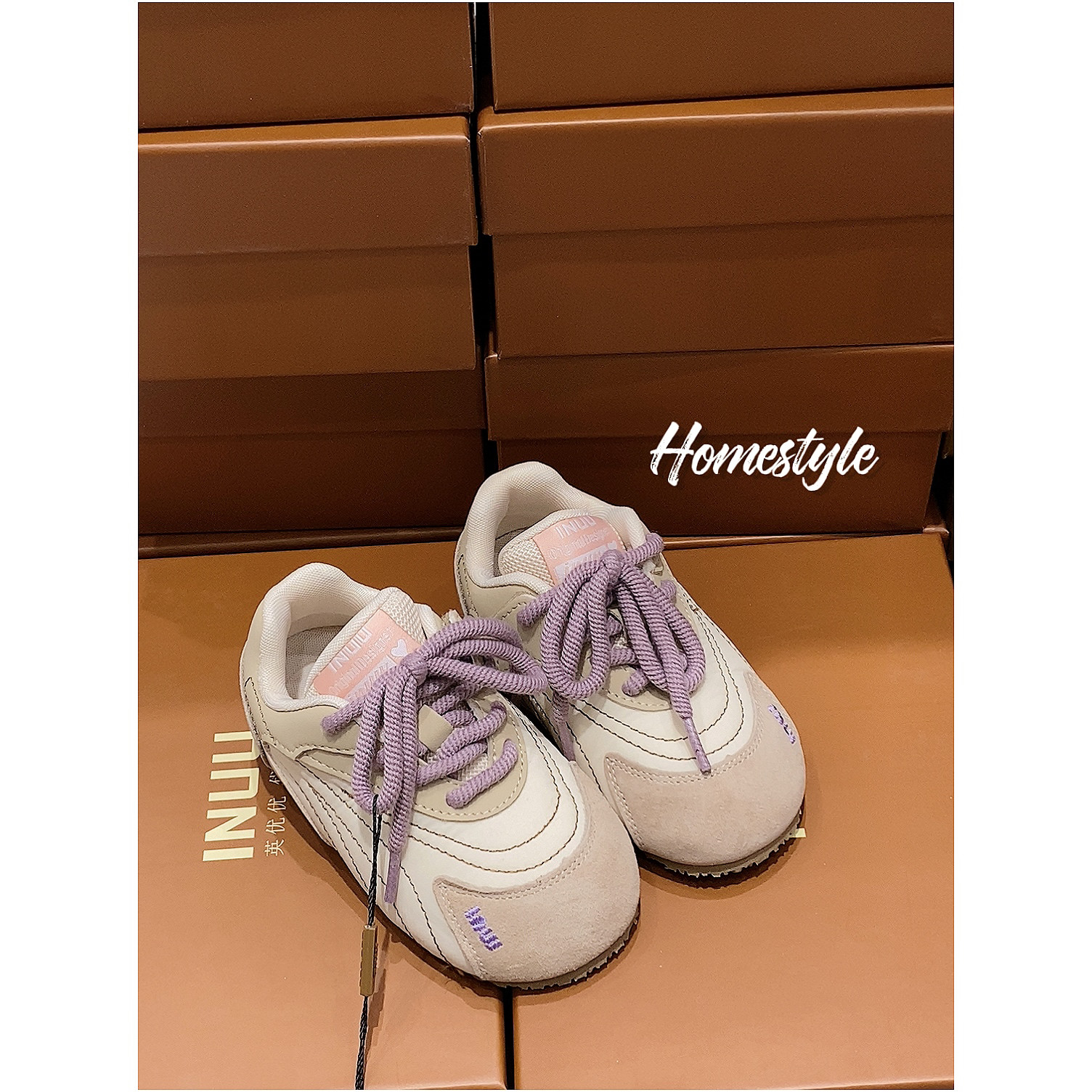 韩货inuu 初秋款魔术贴软软包子鞋可爱好穿粉紫色女宝休闲鞋