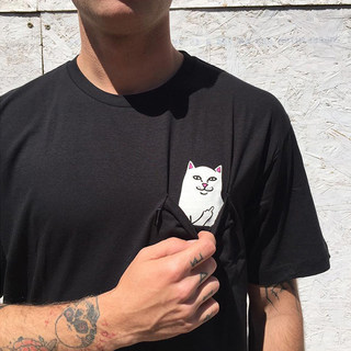 美国潮牌RIPNDIP 贱猫中指猫短袖T恤 休闲经典口袋猫 男女情侣款