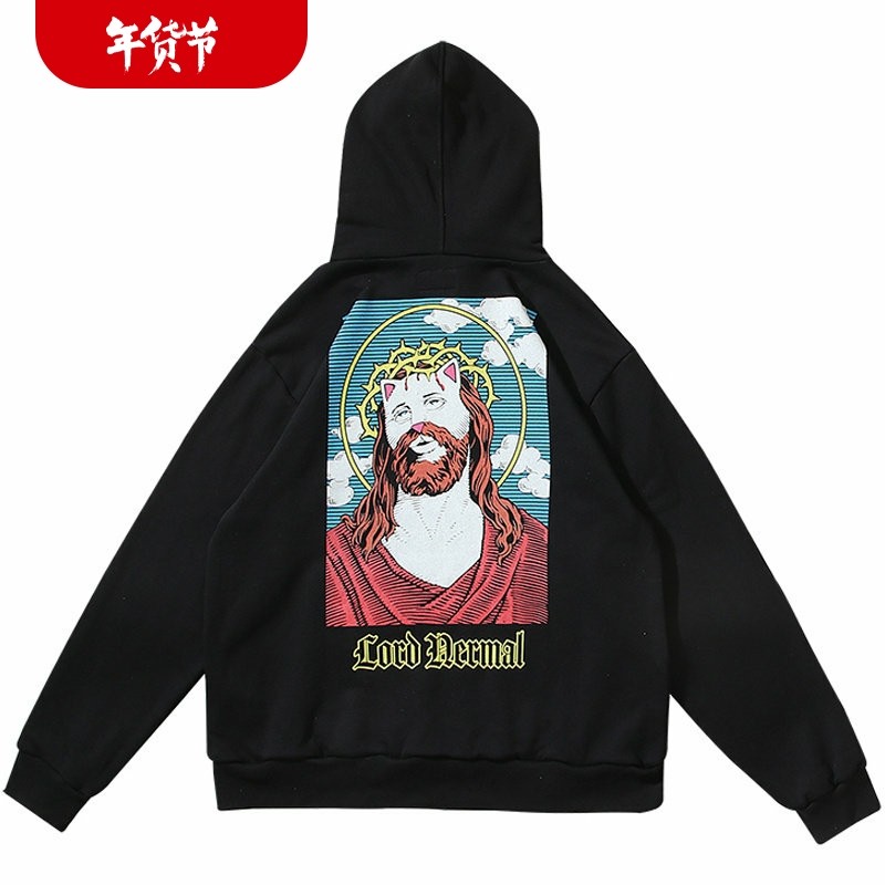 美国潮牌RIPNDIP中指贱猫卫衣男女情侣款恶搞救世主冬季加绒外套