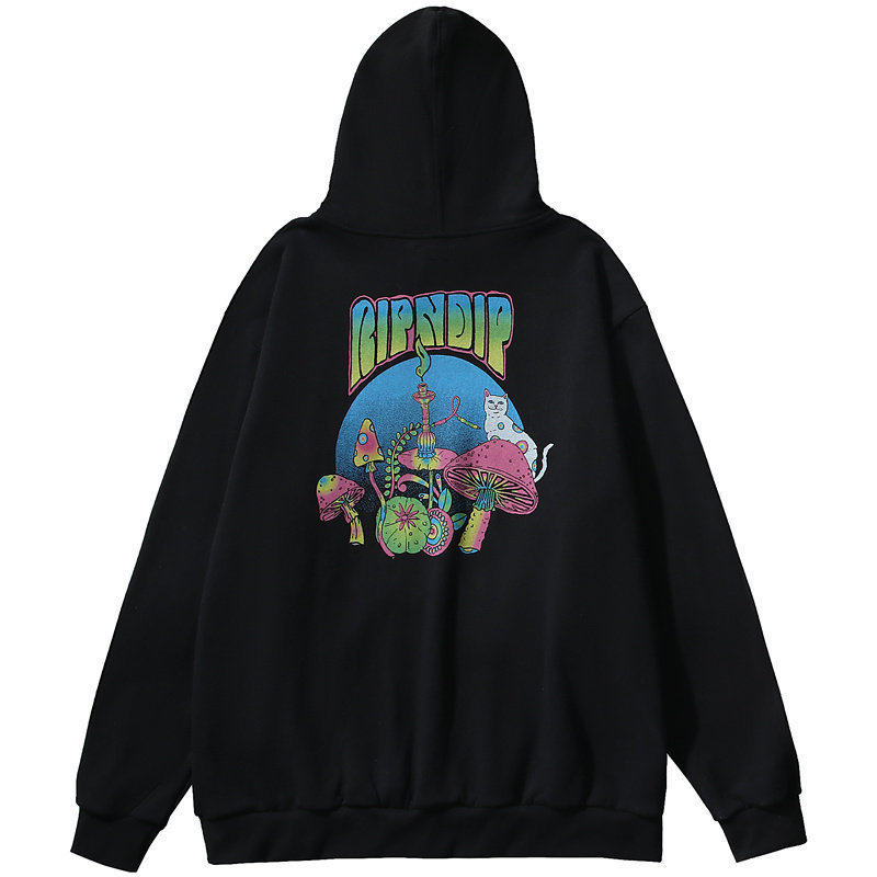 美国潮牌RIPNDIP 贱猫卫衣 男女情侣款 恶搞毒蘑菇卡通 加绒外套