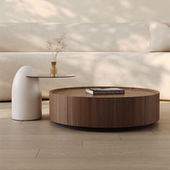 意式 简奢实木茶几家用小户型简约现代胡桃木网红大小圆形茶几组合