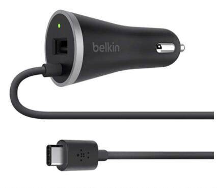 Belkin USB Type-C车载充电器27W USB-C数据线PD快充车充5V3AMacB
