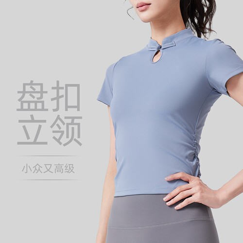 夏季国风盘扣瑜伽短袖健身运动服