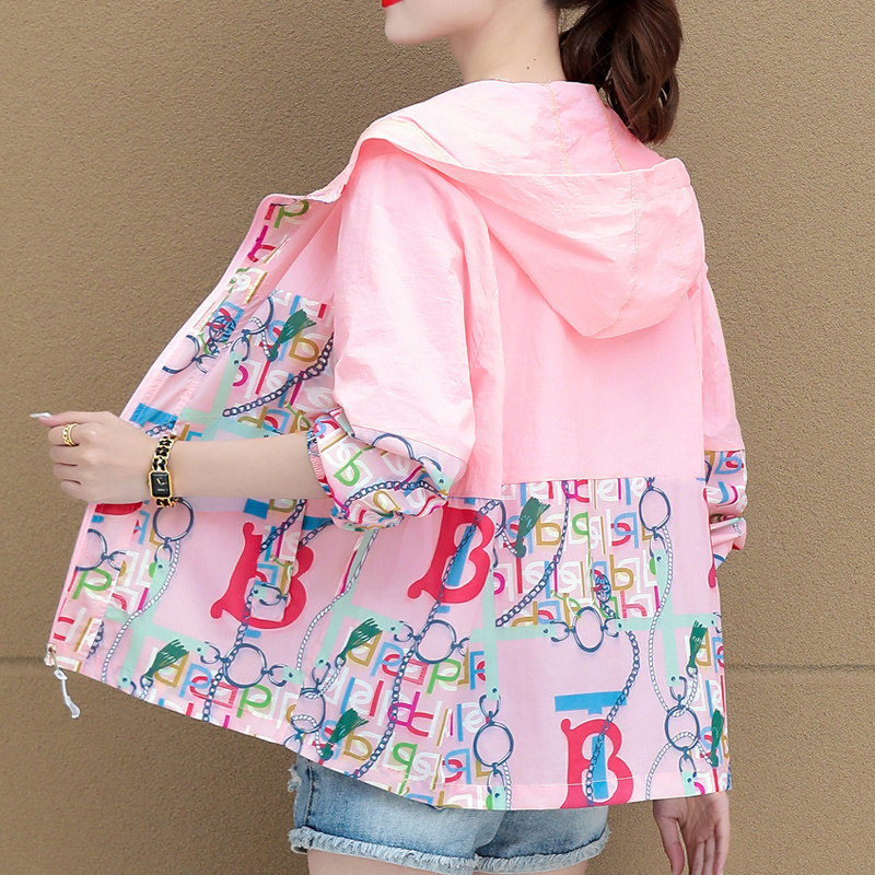 3防晒衣女2021新款夏季薄款长袖宽松防晒衫百搭印花外套时尚防晒服