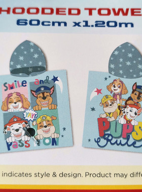 汪汪队立大功连帽浴巾纯棉60x120全棉毛巾斗篷儿童狗狗巡逻队外贸