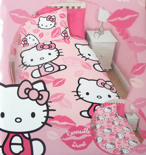凯蒂猫被套被罩枕套135x200两件套 儿童HELLO KITTY卡通学生 外贸