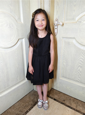 110-140码特价外单出口女童儿童黑色雪纺连衣裙公主裙礼服裙