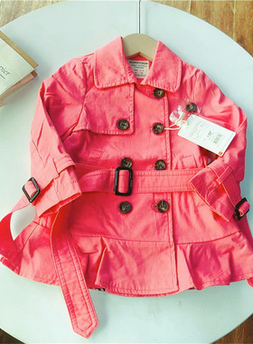 100-140码女童纯棉双层风衣小童儿童春季柔软收腰休闲外套上衣