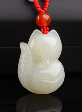 正品天然和田玉狐狸吊坠