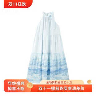 【商场同款】甜美小野联名合作系列印花无袖挂脖连衣裙C1FAF2430