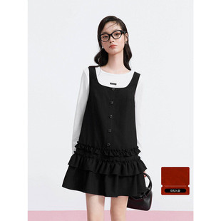 【商场同款】甜美肌理感纹理连衣裙女夏下摆木耳边裙子C1FAG2165
