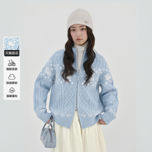 立领针织开衫 甜美商场同款 女冬天鹅毛衣外套C1EDF4420 费尔岛