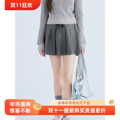 【商场同款】2025腰头撞色百褶裙春款学院风通勤半身裙C2GEF1506