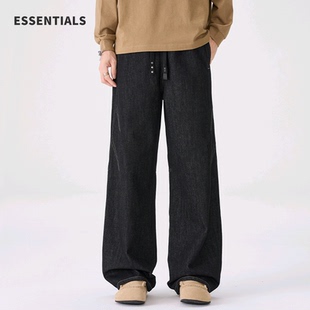 男士 休闲长裤 黑色直筒牛仔裤 老爹裤 男宽松阔腿裤 ESSENTIALS新款