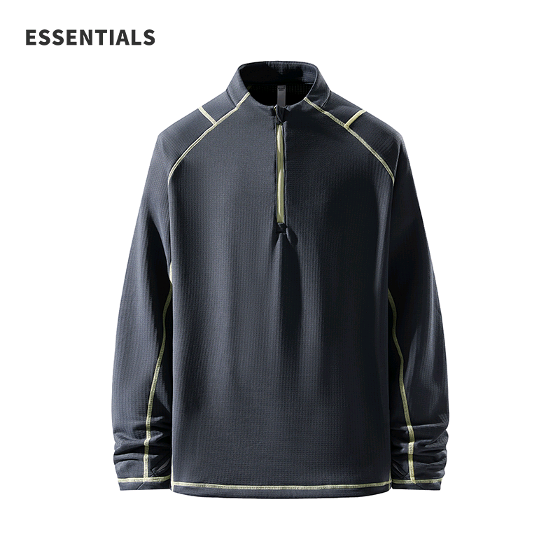 ESSENTIALS户外拼色哈苏线半拉链加绒立领长袖T恤男女款加厚上衣