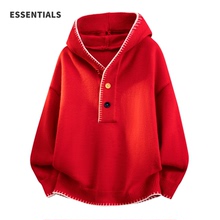 ESSENTIALS美式彩色纽扣连帽毛衣外套男款新款宽松松弛风针织衫