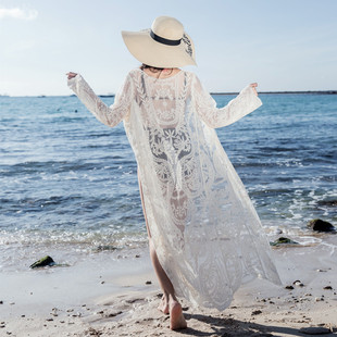 温泉网纱外套罩衣女外搭中长款 海边防晒衣沙滩开衫 泳衣披肩罩衫