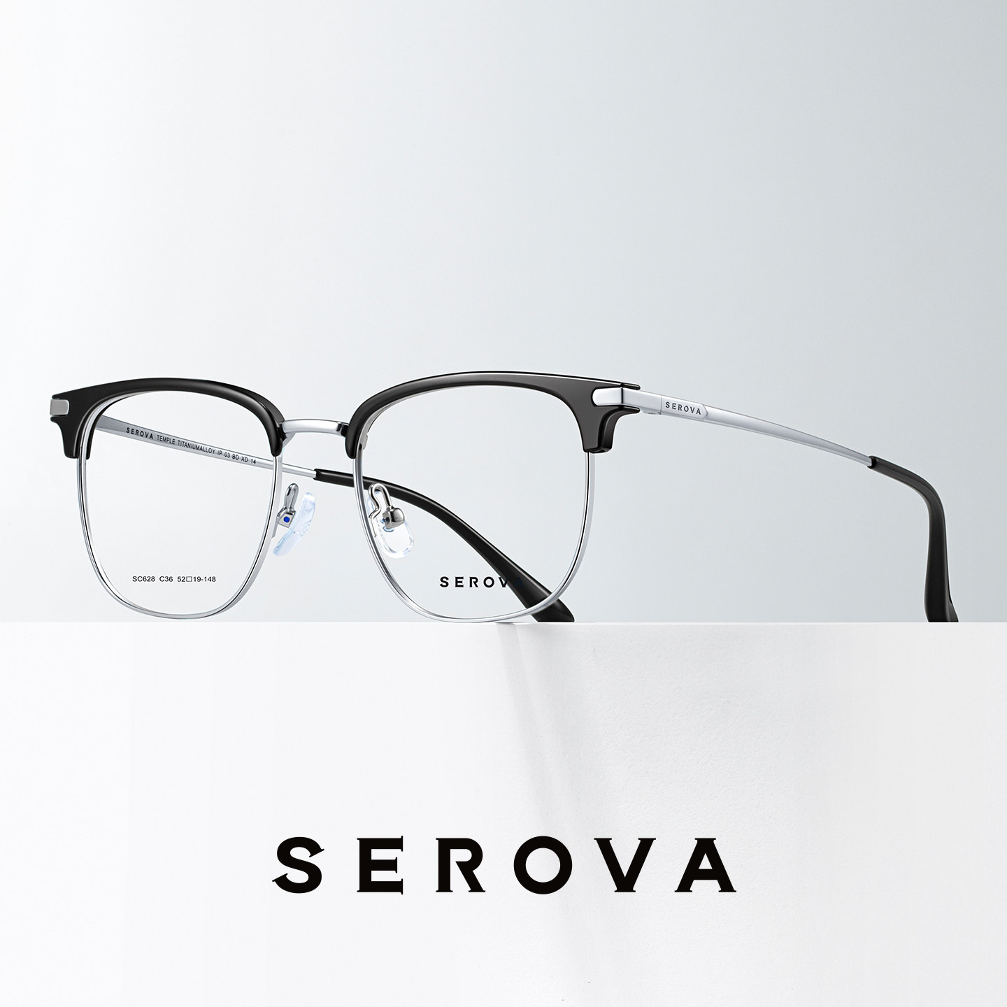SEROVA施洛华超轻钛合金近视眼镜架男款商务眉线半框配度数 SC628图片